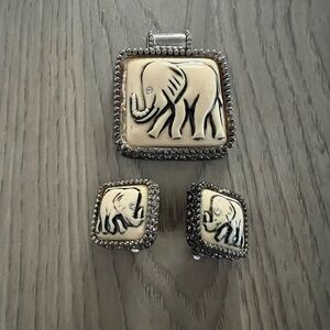 Vintage Ivory Enamel Elephant Jewelry Set